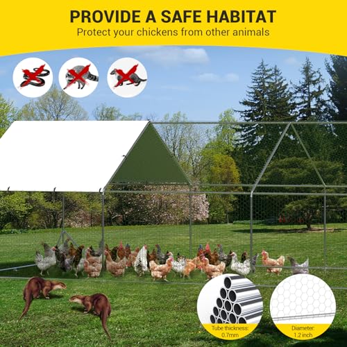 9.8' x 19.7' x 6.6' Chicken Coop Run, Galvanized Steel Chicken Pen with Anti-Ultraviolet Waterproof Cover, Spire-Roof Walk-in Poultry Cage, Metal Chicken Coop for Outdoor Farm Use - size: 9.8' W x 19.7' L x 6.6' H