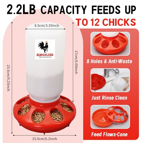 Chick Feeder and Waterer Set – Automatic 1L Chicken Feeder and Waterer for Baby Chicks, Ducks, and Quail – Brooder Starter Kit & Chicken Coop Supplies - color: Red