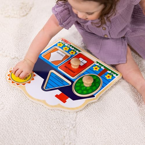 Melissa & Doug First Shapes Jumbo Knob Puzzle, Wooden Peg Puzzle for Toddlers, Educational Toy for Shape Recognition and Fine Motor Skills, Ages 1+ - style: Shapes