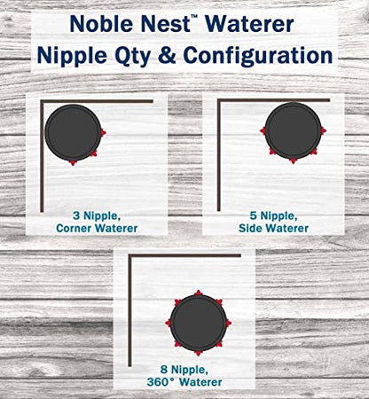 Noble Nest 5 Gallon Bucket Poultry Nipple 360° Waterer, 8 Nipple, No Stand - color: Add Black Waterer Stand, size: 8 Nipple, 360° Waterer