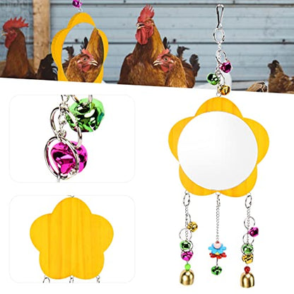Chicken Mirror Toys Wood Chicken Hanging Mirror Toys with Bell for Stuff Parakeet Bird Playing Wood Plastic Other S ToysChicken Hanging ToysChicken