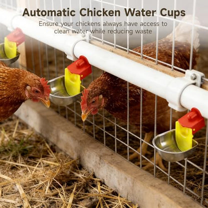 12 Pcs Automatic Chicken Water Cups, Stainless Steel Poultry Drinker Bowls, Self-Filling Waterer for Ducks, Rabbits, Geese & Quails, Fits 5 Gallon Bucket and PVC Pipe Poultry Watering System