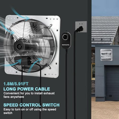 14 Inch Shutter Exhaust Fan with Speed Controller and 1.8M Power Cord for Garage, Greenhouse, Attic, Chicken Coop, Shop, Shed, Basement, 1088 CFM 1450 RPM Industrial Wall Mounted Ventilation Fan - size: 14 Inch Exhaust Fan