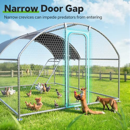 Large Metal Chicken Coop with Weatherproof Cover and Multi-Purpose Chicken Run for Chickens, Rabbits, Ducks, Farm and Yard Animal Pen(10’ W x 13.2’ L x 6.4’ H, Dome Roof-Roosting Perch) - size: 13x10Ft - Dome