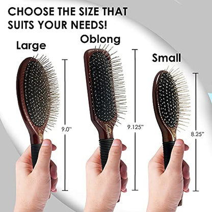 Kenchii Pet Grooming Metal Pin Brush | Solid Wood, Non-Slip Grip Detangling and Shedding Tool for Long or Short Haired Pets - Large Oblong Size - size: Oblong
