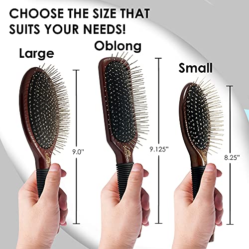 Kenchii Pet Grooming Metal Pin Brush for Dogs and Cats, Solid Wood Handle, Non Slip Grip, Detangling and Shedding Brush for Long or Short Haired Pets, Size Small - size: Small