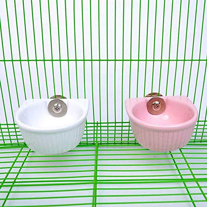 Small Animals Bowl, Detachable Cage Feeder Pet Ceramic Water & Food Feeder, Small Animal Supplies for Rabbit Parrot Squirrels Chinchilla Hamster Ferret (Pink, M) - size: M