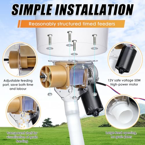Timed Automatic Chicken Feeder 16 Groups of Timer & Quantitative Poultry Feeders Auto Gravity Food Dispenser Kit for Chicken Rooster Dog Duck Cat Bird Chicken Coop