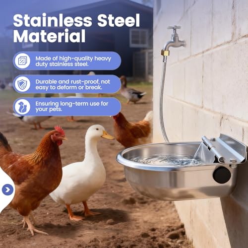 Automatic Dog Water Bowl Dispenser Outdoor, Water Dispenser for Dogs Cats, 304 Stainless Steel Waterer for Large Dogs Chicken Duck Pig Cow Goat, Wall Mountable, with Drainage Hole