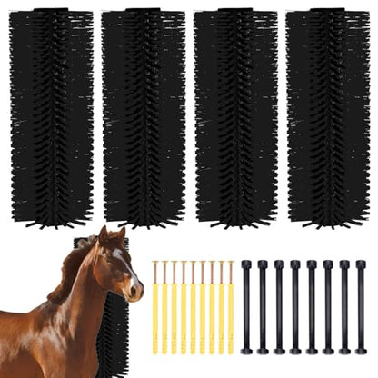4 Sets Scratch Brushes For Livestock - 20 X 8 Inch Anti-Itch Tool,Multifunctional Cow Scratching Grooming Brush,Screws And Nuts For Sheep, Cattle, Horses, Pigs,Effectively Protecting The Fence - color: black