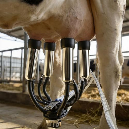 VEVOR Electric Cow Milking Machine, 6.6 Gal / 25 L 304 Stainless Steel Bucket, Food-Grade Teat Cups and Silicone Hose, Strong Suction, Vacuum Pulsation, Electric Milker Machine with Wheels for Cow - size: 25L