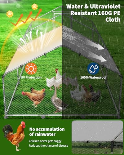 Large Metal Chicken Coop, 9.8' W x 19.7' L x 6.6' H Walk-in Poultry Cage, Chicken Run Pen House with Waterproof & Anti-Ultraviolet Cover & Lockable Doors for Outdoor