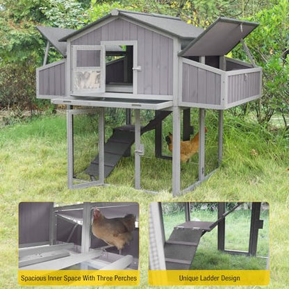 Aivituvin Chicken Coop Double Folding Fir Wood Chicken House with Large Nesting Box Poultry Cage Upgrade with Strong Iron Frame, Durable & Waterproof for 4-6 Hens Duck Coop - color: Grey, size: AIR66