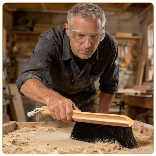 BFWood Horse Hair Hand Broom, Woodworking Bench Cleaning Brush, Fireplace Dust Brush, Hand Broom for Shop, Furniture, Carpet, Car Wash, Sweeping, Workspace, Exhibition-Hall, Upholstery