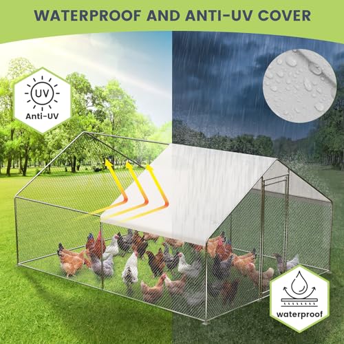 GarveeTech Large Walk-in Chicken Coop with Run, 9.8' x 13.1' Outdoor Chicken Runs for Yard with Cover, Metal Poultry Cage for Chickens, Ducks, Birds - size: 153.5"L x 118.1"W x 78.0"H