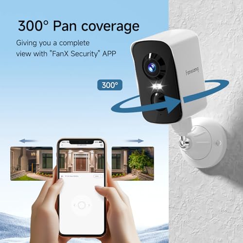 fanxiang 2K Wireless Security Camera Outdoor Rechargeable Battery Camera WiFi, 300° Pan Rotating, AI Motion Detection, PIR, Color Night Vision, Spotlight, Siren, Two-Way Talk, IP65, SD/Cloud Storage - style: Battery Camera