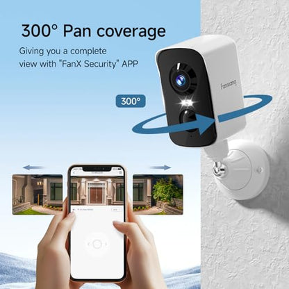 fanxiang 2K Wireless Security Camera Outdoor with Solar Panel & 64GB Card, Rechargeable Battery Camera Wireless WiFi, 300° Pan Rotating, PIR, Color Night Vision, AI Motion Detection, 2-Way Audio, IP65 - style: Solar Camera with Card