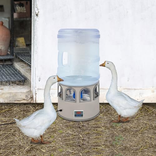 Heated Chicken Waterer, 5 Gallon Heated Waterer for Chickens, Adjustable Temp (32-122℉), 80W Power, Ergonomic Handle, 9 Drinking Ports for Small Animals in Winter Coops and Farms