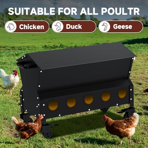 120 LBS Large Automatic Chicken Feeder, Heavy-Duty Galvanized Steel Poultry Feeder Kit, Waterproof & Rodent-Resistant Gravity Dispenser, No-Waste Design for 16-24 Hens, Holds 3 Bags of Feed - color: Black