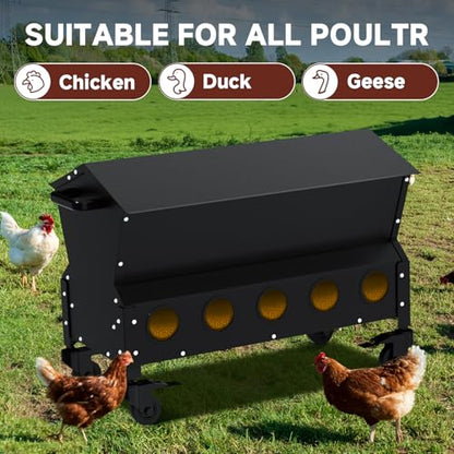 120 LBS Large Automatic Chicken Feeder, Heavy-Duty Galvanized Steel Poultry Feeder Kit, Waterproof & Rodent-Resistant Gravity Dispenser, No-Waste Design for 16-24 Hens, Holds 3 Bags of Feed - color: Black