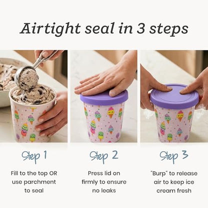 StarPack Freeze The Day Homemade Ice Cream Containers (2-Pack, 1 Quart) - Airtight Silicone Lids, BPA-Free Reusable Ice Cream Freezer Containers with Lids, Stackable, Kawaii Pink & Green - color: Kawaii Pink & Green, size: 2-Pack 1Qt