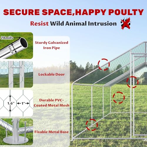 Large Chicken Coop Walk-in Metal Poultry Chicken Run Pen Rabbits Habitat House Spire Shaped Coop with Waterproof and Anti-UV Cover for Outdoor Backyard Farm Use(Steeple 3 Room) - size: 234"L x 118"W x 78"H