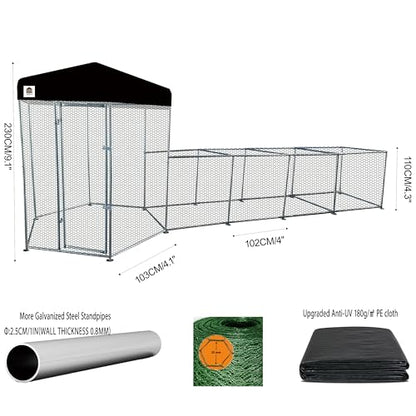 Hexagonal Metal Chicken coop with Cover for Yard, 19x6x7.5ft Large Chicken Run for 10 Chickens, Walk-in and Weatherproof Design Duck Pen, Thickened Black UV Protection Cover - size: 228.0"L x 90.0"W x 71.0"H