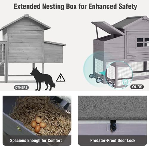 Chicken Coop with Wheels, Mobile Outdoor Chicken House with Leakproof Pull-on Tray, Nesting Box, Waterproof Roof - Grey - color: Grey
