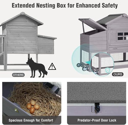 Chicken Coop with Wheels, Mobile Outdoor Chicken House with Leakproof Pull-on Tray, Nesting Box, Waterproof Roof - Grey - color: Grey