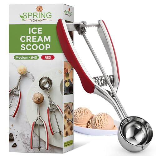 Spring Chef Red Medium 1.7 Tbsp Cookie Scoop for Baking - Stainless Steel #40 Melon Baller Scoop with Trigger Release - Multifunctional Food Scooper for Kitchen - Dishwasher Safe Cookie Baller - color: Red, size: #40 - Medium - 1.7 Tbsp