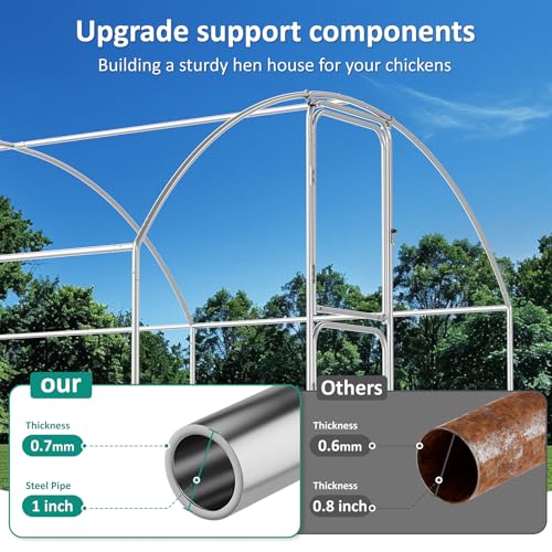Large Metal Chicken Coop, Chicken Run with Feeding Door, Security Lock and Cover, Outdoor Walk-in Duck/Rabbit Cage Poultry Pen for Backyard, Farm, Yard (Silver - Dome Roof, 19.7 x 9.8 x 6.6 FT) - size: 236.0"L x 118.0"W x 78.7"H
