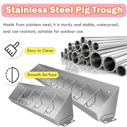 Stainless Steel Livestock Feed Trough with Divider Panel - Durable Hay Feeder & Waterer for Pasture, Farm & Ranch Use, Ideal for Cattle, Goats, and Horses - size: 3.3ft/1m 5 bit