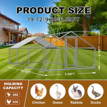 Large Chicken Coops for 20/30/50 Chickens,Outdoor Metal Walkin Poultry Cag with Cover Lockable Doors,Ducks Coop and Other Small Animals for Yard/Farm/Ranch (19.72'L x 9.88'W x 6.59'H) - size: 19.72'L x 9.88'W x 6.59'H