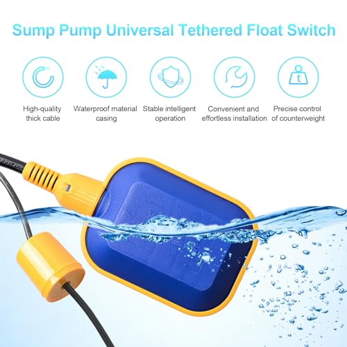 (With Counterweight) Sump Pump Universal Tethered Float Switch AC 15A 110~250V Piggyback Style Plug with 10 Feet Cord, Used in Sewage Pump, Water Tank, Septic Tank Pump, etc. - style: Float Switch + Counterweight