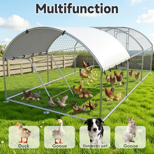 Large Metal Chicken Coop with Roosting Perch, Waterproof and UV-Resistant Cover,Outdoor Walk-in Cage Hen House for Yard Farm Rabbit Duck Chicken Run with Dome Roof(19.7'W x 9.8'L x 6.4'H) - size: 236.0"L x 118.0"W x 78.0"H