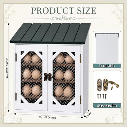 Xuhal Wooden Egg Holder Countertop Farmhouse House Shape Egg Storage Decor 3 Tier Cabin Pull out Storage Shelf Holding up to 24 Distressed Collecting Basket for Gathering Kitchen