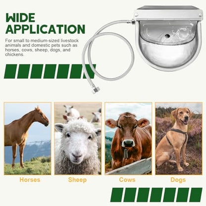 MAOPINER Water Dispenser for Dog Stainless Steel Automatic Water Bowl Dispenser, Water Trough Waterer Dispenser Self-Filling Trough with Float Valves and Pipe Hose (Without Drain Hole)