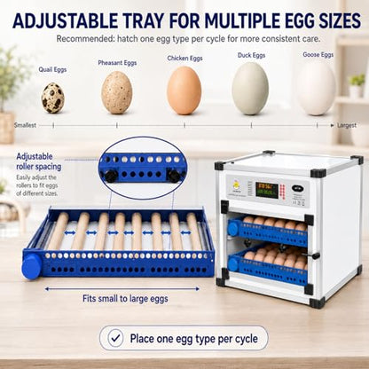 136 Egg Cabinet Incubator with Automatic Turner, Digital Temperature & Humidity Control, External Water Refill System, LED Display Hatching Machine for Chicken Duck Goose Quail & Pigeon Eggs