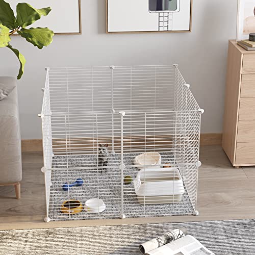 C&AHOME Pet Playpen, Small Animals Supplies, 16 Panels Exercise Playpens Cage, C Grids Portable Yard Fence Indoor, Ideal for Guinea Pigs, Pet Products, DIY Metal Yard Fence, 12" × 15" White UPPM3416W - color: White, style: 16 Panels