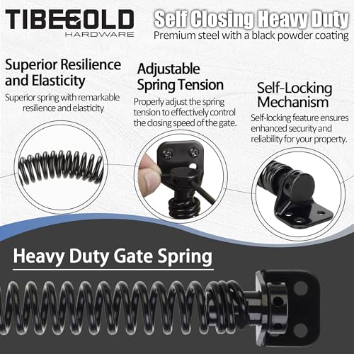 11-1/2" Gate Spring Self Closing, Heavy Duty Black Door Closer Spring, Adjustable Tensioner Automatic Outdoor Gate Closure, Gate Spring Hardware for Wooden and Vinyl Fence, 1 Pack - size: 11-1/2 Inch