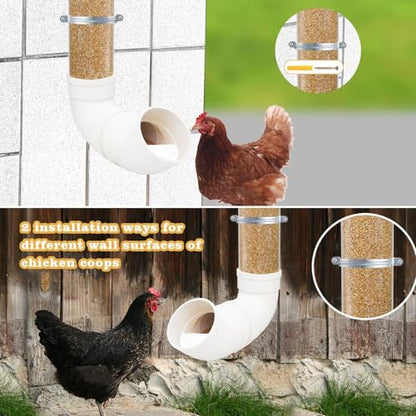 2-Pack Chicken Feeders No Waste, Chicken Feeder Kit with a Big One and a Small One, Automatic Chicken Feeder for Chicken Coop, PVC Gravity Poultry Feeders for Chickens, Ducks, Turkeys, Geese