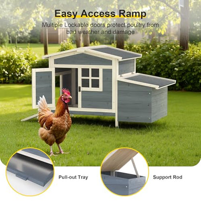GOJOOASIS Chicken Coop for 2 Chickens Outdoor Rabbit Hutch Chicken House Cage with Ramp & Nesting Box for Small Animals (Grey) - color: Grey