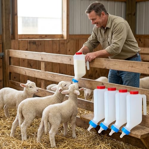 5 Pack Goat Bottles for Feeding Baby Goats, 500ml Hanging Lamb Bottle with Side-Mount Hook, Food-Grade Plastic Nursing Bottle for Lambs, Piglets, Puppies, Goat Bottles for Feeding Baby Goats, Goa