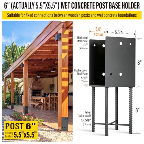 2Pack Heavy Duty Stainless Steel U-Shape Fence Post Holder - Fits 6"x6"(Actual 5.5" x5.5) Wood Posts, Wet Concrete Post Base for Fence, Deck Railing, Pergola - size: 5.5"×5.5"