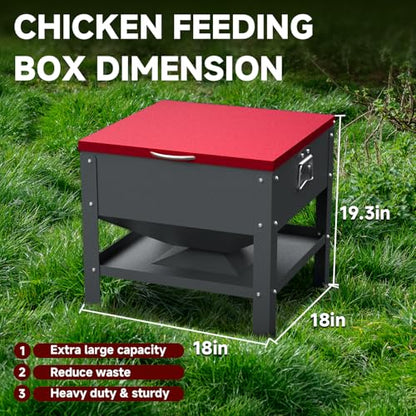 Automatic Chicken and Duck Feeder, 80 LBS Capacity Metal Chicken Feeder, Weatherproof Outdoor Gravity Feeding Barrel, No-Waste Feeder for Backyard Flock (Red) - color: Red