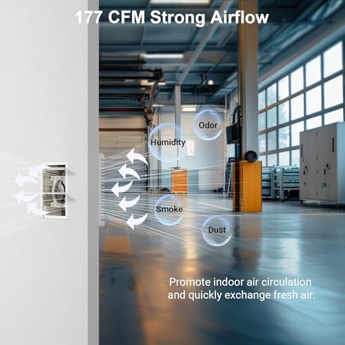 8 Inch Wall Mounted Shutter Exhaust Fan with Automatic Shutter, 177 CFM Quiet Powerful Plug in Wall Exhaust Fan, Window Extractor Ventilation Fan for Bathroom, Attic, Garage, Shed, 25W, White - size: 8 Inch