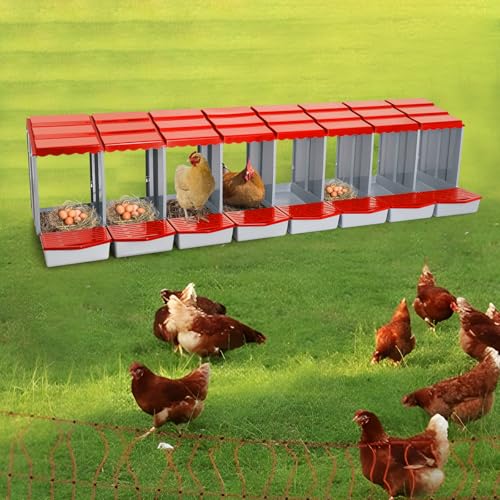 Chicken Nesting Boxes, 8 Compartment Nesting Boxes for Laying Eggs, Roll Away Nesting Box Egg Collection Tray, Wall Mount Poultry Roll Away Chicken Laying Boxes (Red) - color: 8 Compartment Nesting Boxes (Red)