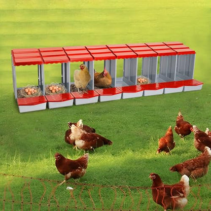 Chicken Nesting Boxes, 8 Compartment Nesting Boxes for Laying Eggs, Roll Away Nesting Box Egg Collection Tray, Wall Mount Poultry Roll Away Chicken Laying Boxes (Red) - color: 8 Compartment Nesting Boxes (Red)