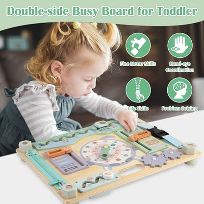 Double-Sided Wooden Busy Board for Toddlers, Sensory Activity Board, Montessori Travel Toy for Kids, Educational Toy for Autism, Ideal Choice for Baby Girls or Boys Birthday - style: Safari