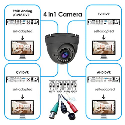 2MP Analog CCTV Camera 4-in-1 (TVI/AHD/CVI/960H/CVBS) Security Camera Grey | 2.8-12mm Varifocal Lens Analog Video Surveillance, Wide Angle Viewing Day & Night Indoor Outdoor Waterproof - color: Black